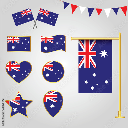 Vector collection of Australia flag emblems and icons in different shapes vector of Australia
