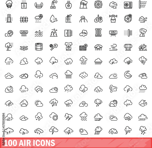 100 air icons set. Outline illustration of 100 air icons vector set isolated on white background