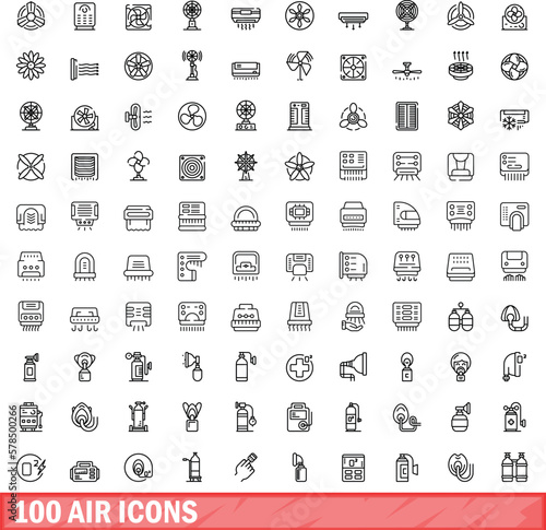 100 air icons set. Outline illustration of 100 air icons vector set isolated on white background