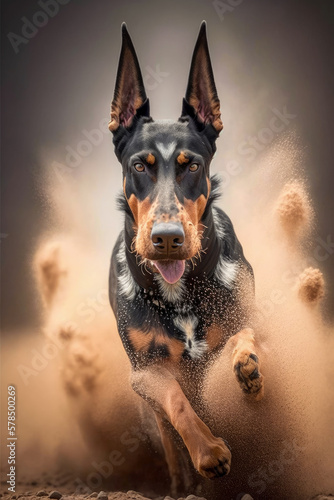 Active Doberman Pinscher Front View Running Active Dog Month April 2023