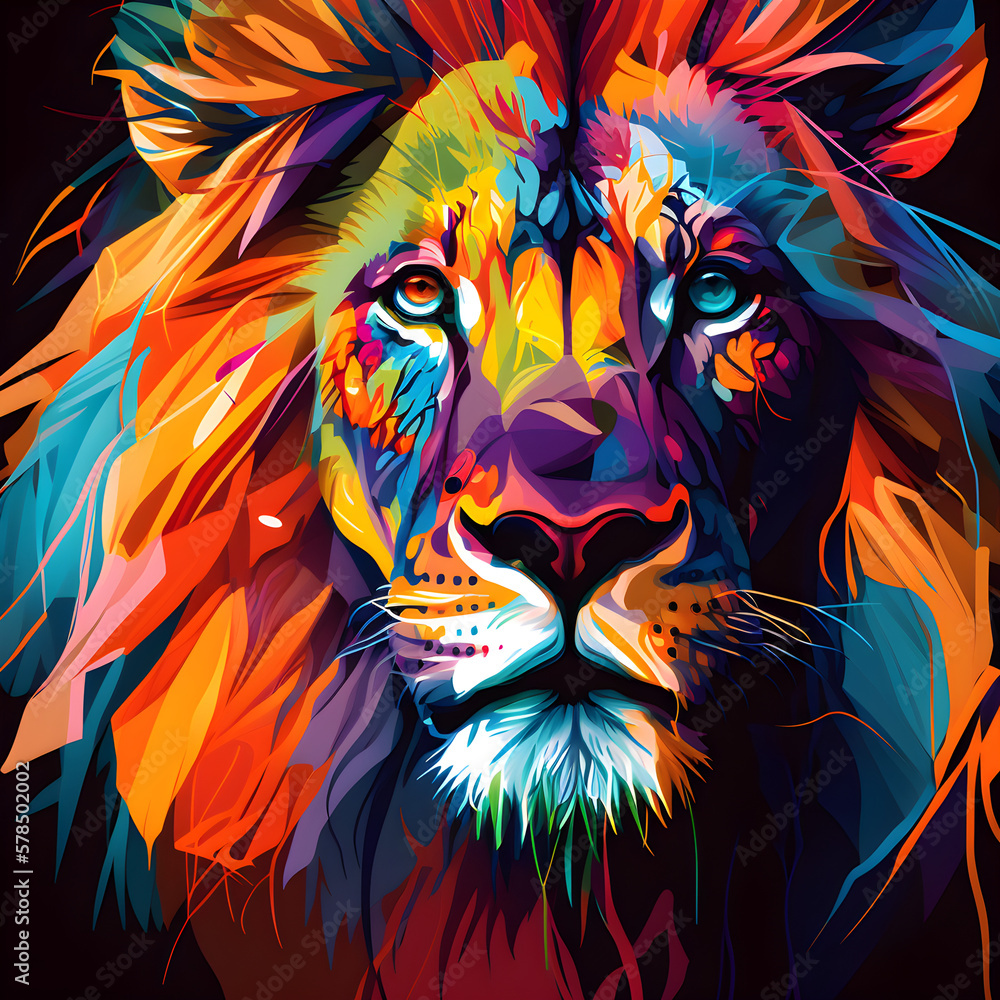 lion head illustration with multicolor crayon