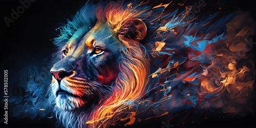 Portrait of a multicolor lion