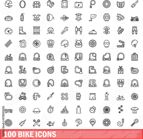 100 bike icons set. Outline illustration of 100 bike icons vector set isolated on white background