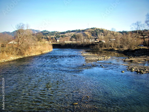 Beautiful mountain river in autumn evening