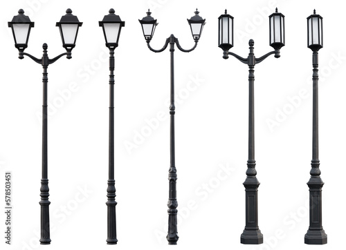 Aet of Old Vintage Street Lamp Post Lamppost Light Pole isolated on transparent background