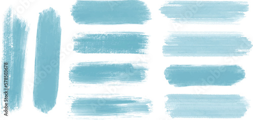 Set of different grunge blue, ink paint brush strokes. Artistic design elements, grungy background vector illustration