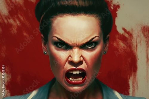 Angry mature american woman screaming. at you. Generative AI