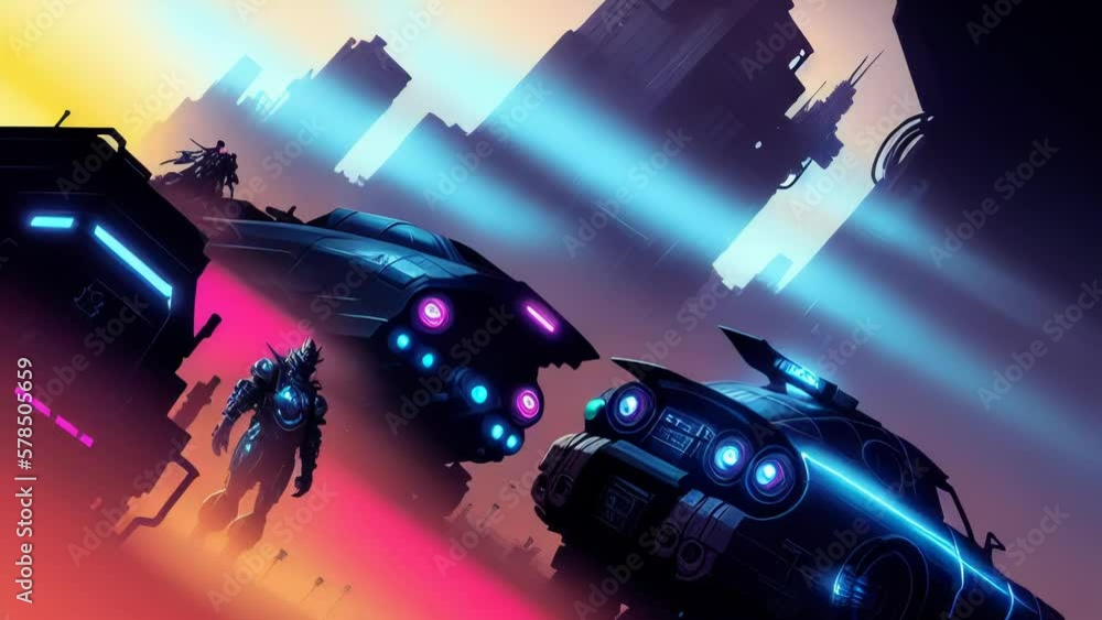 Journey through a Cyberpunk Cityscape. High Tech City with Lasers ...