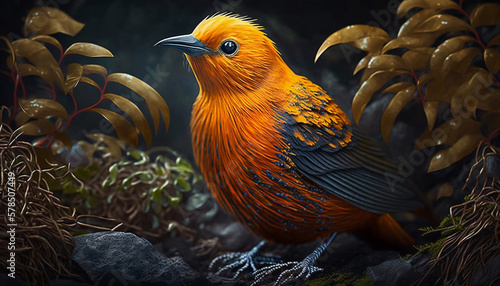 Foto Photorealistic illustration of a Flame bowerbird. Generative AI.