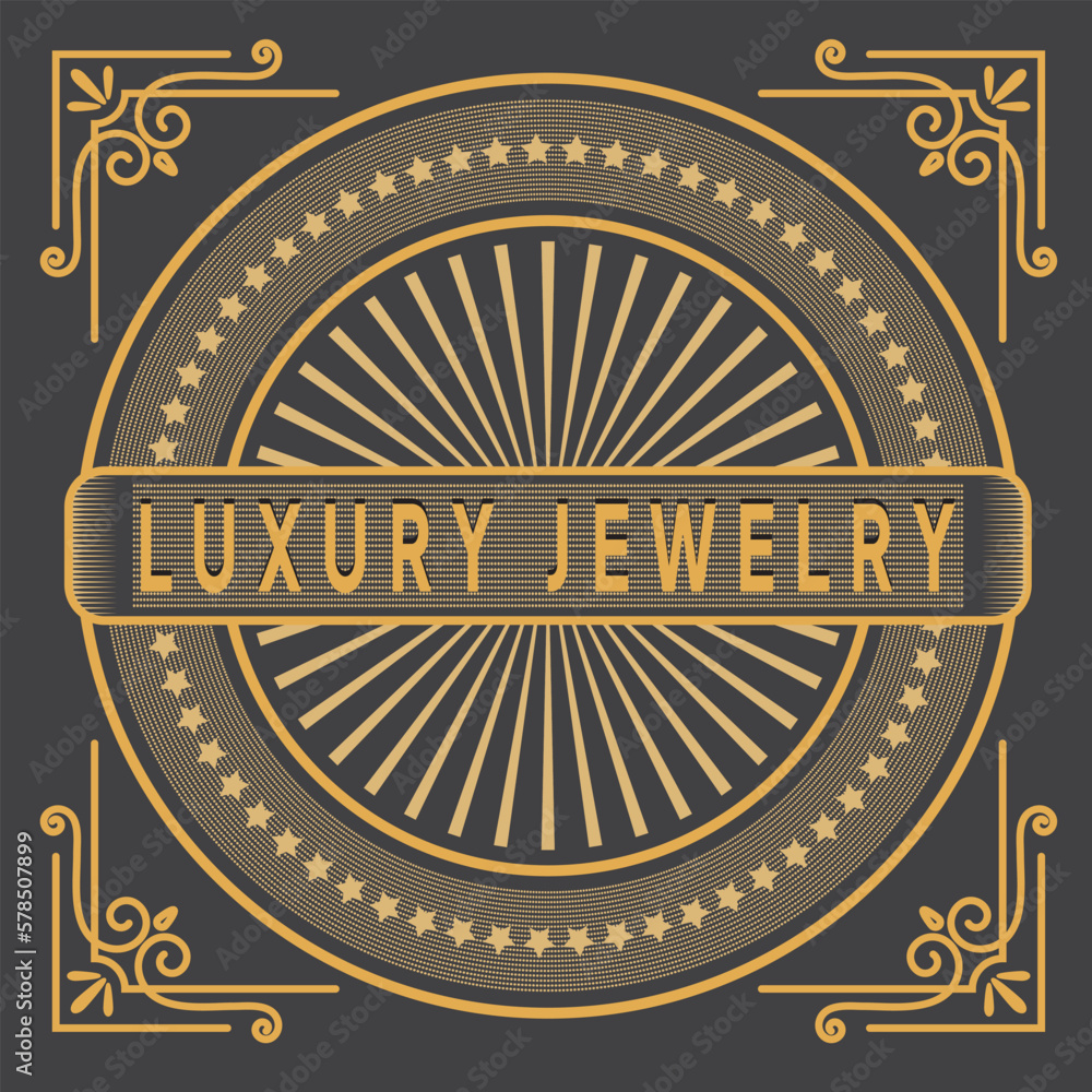 Luxurious jewelry with line art, floral, sunburst, around, and cycle style logo icon design template. Elegant, gold, flat vector