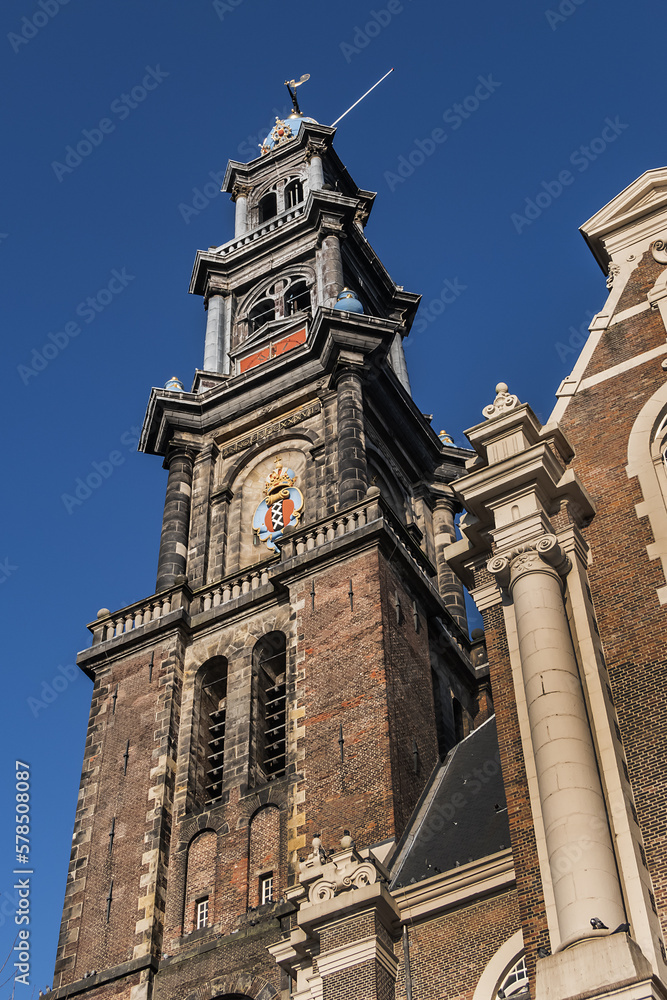 Western Church (Westerkerk, 1620 - 1631) - a Dutch Protestant church in Amsterdam. It lies in the most western part of the Grachtengordel neighborhood. Amsterdam, The Netherlands.