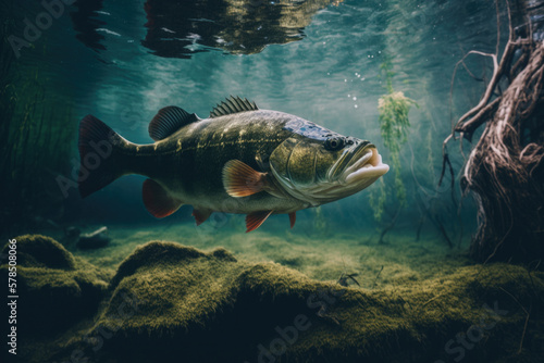 Largemouth Bass Fish Sideview created with Generative AI Technology  ai  generative