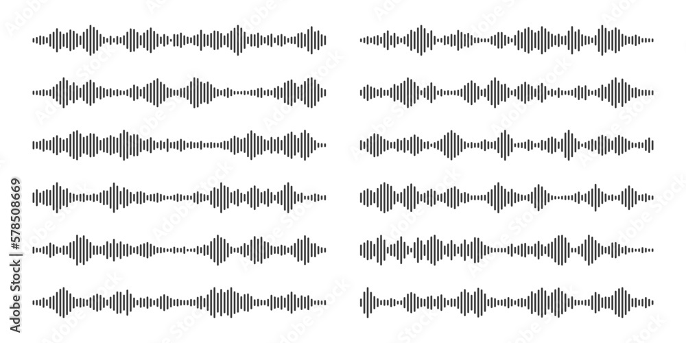 Obraz premium Voice message, mail. Social media chat conversation. Messaging app, music player, audio or video editor interface element. Voice assistant, recorder. Sound wave pattern. Vector illustration