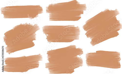 Set of different grunge peach and brown, ink paint brush strokes. Artistic design elements, grungy background vector illustration