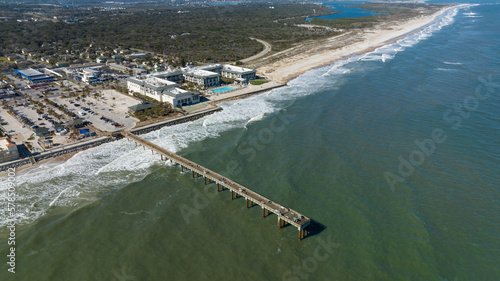 Aerial view of St. Johns county ocean & fishing pier.