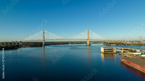 Aerial view of the Dames Point Bridge. 