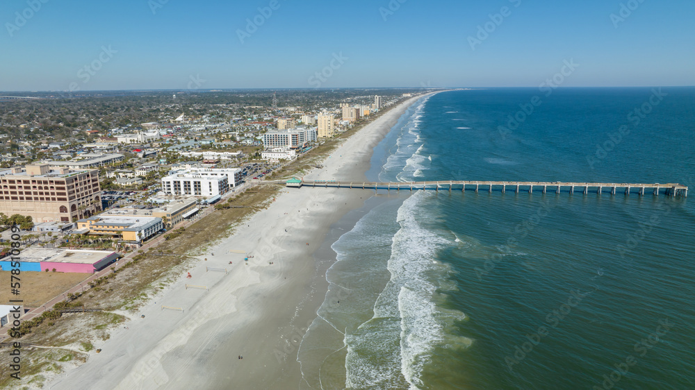 Aerial view of the Jacksonville Beach Fishing Pier.