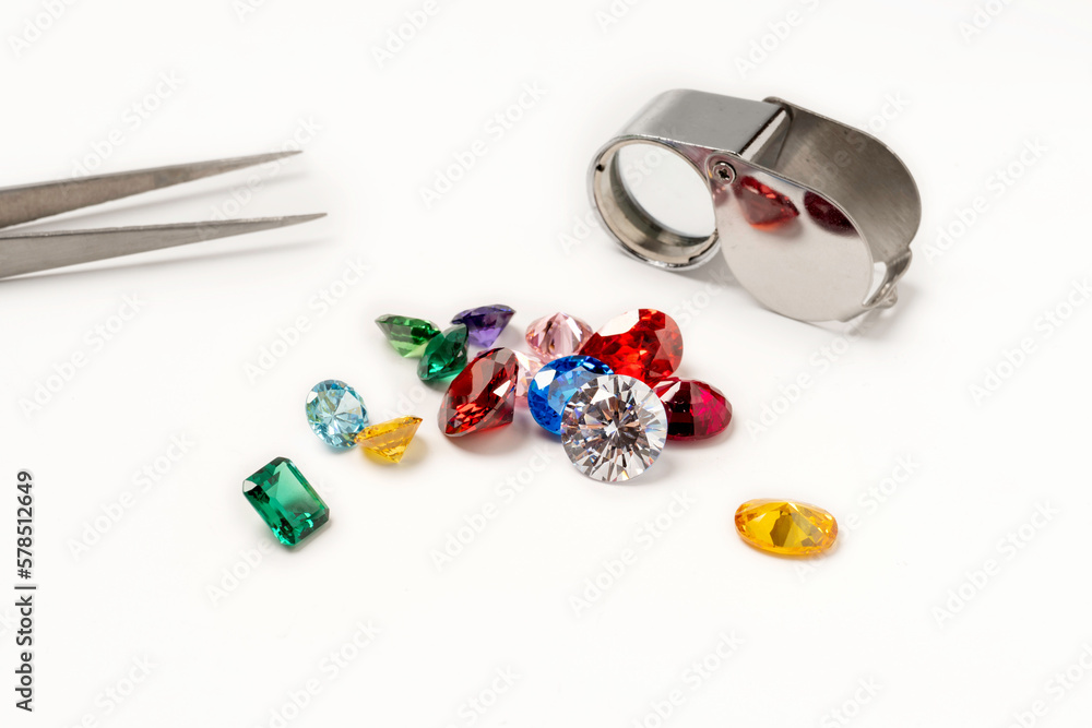 Jewel or gems on white background, Collection of many different natural gemstones Jewel or gems on white background, Collection of many different natural gemstones