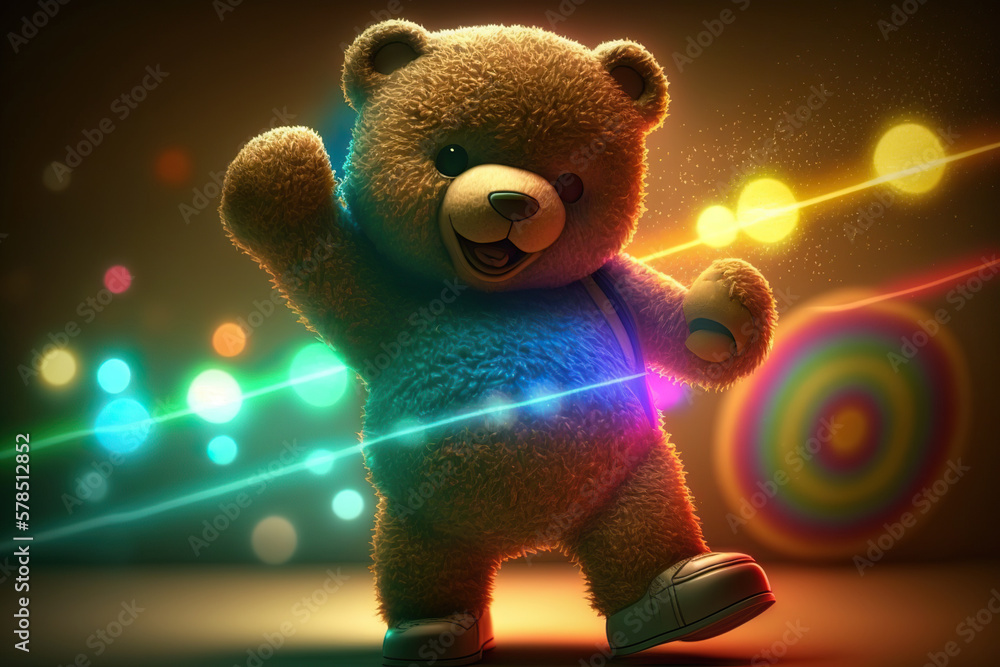 Teddy bear dancing on disco, concept of Boogieing and Disco Ball ...