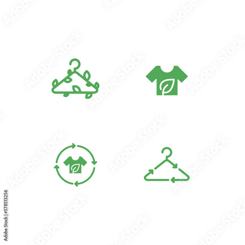 Textile recycling, clothes recycling icon set hanger logo t-shirt eco label emblem symbols