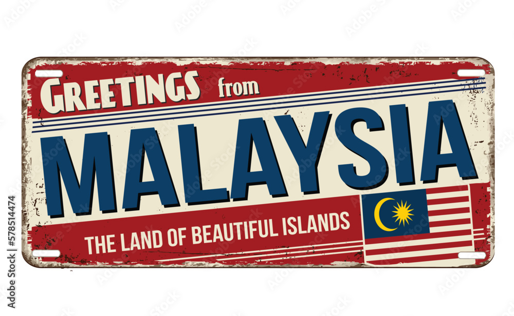 Fototapeta premium Greetings from Malaysia vintage rusty metal sign