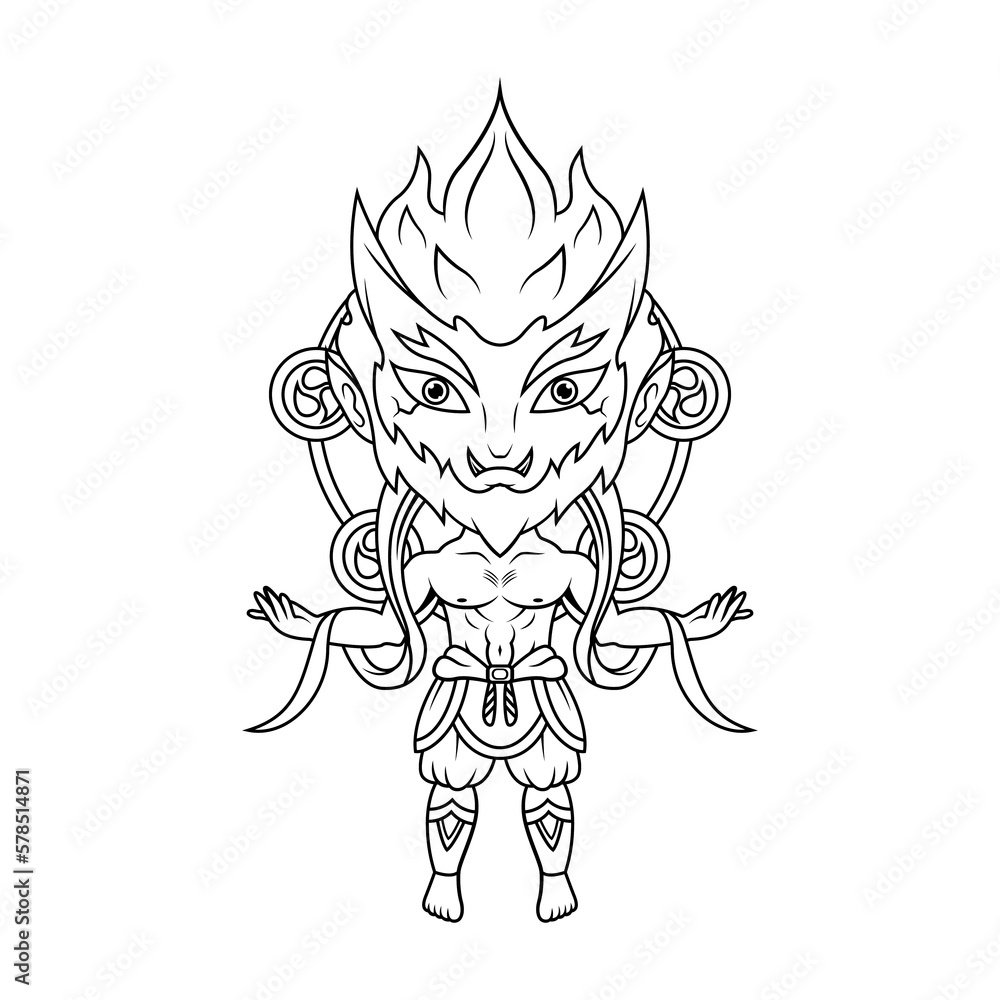 Fototapeta premium Raijin chibi mascot logo line art