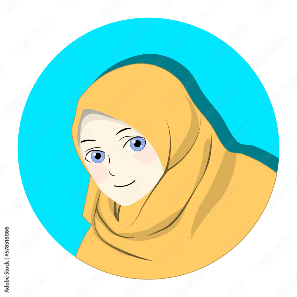 beautiful girl in hijab. teen. cute cartoon.
