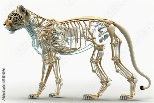 Skeleton of a puma on a white background