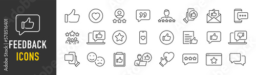 Feedback and Testimonial web icon set in line style. Customer support, rating, website, review, support, like, comment, data, internet, collection. Vector illustration.