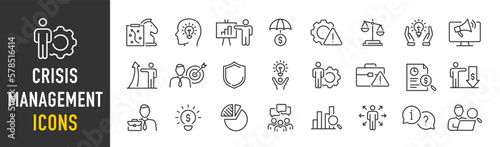 Crisis management web icon set in line style. Management, risk, business strategy, feedback, assessment, protection, crisis, collection. Vector illustration.