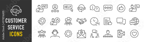 Customer service web icon set in line style. Support, help, online, feedback, assistance, collection. Vector illustration.
