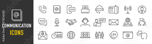 Communication web icon in line style. Chat, speech bubble, talking, point, chat, support, message, phone, globe, call, info collection. Vector illustration.