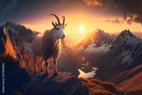 Photorealistic illustration of a mountain goat. Generative AI