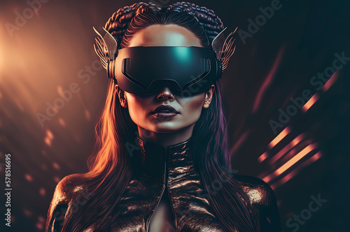 beautiful Woman wearing vr headset AI-Generated © Fernando