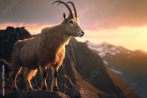 Photorealistic illustration of a mountain goat. Generative AI photo