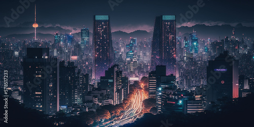 Tokyo Nightscape  Futuristic City Lights and Towering Skyscrapers - Generative Art