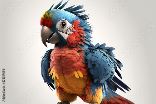 Realistic illustration of a cute blue macaw. Generative AI
