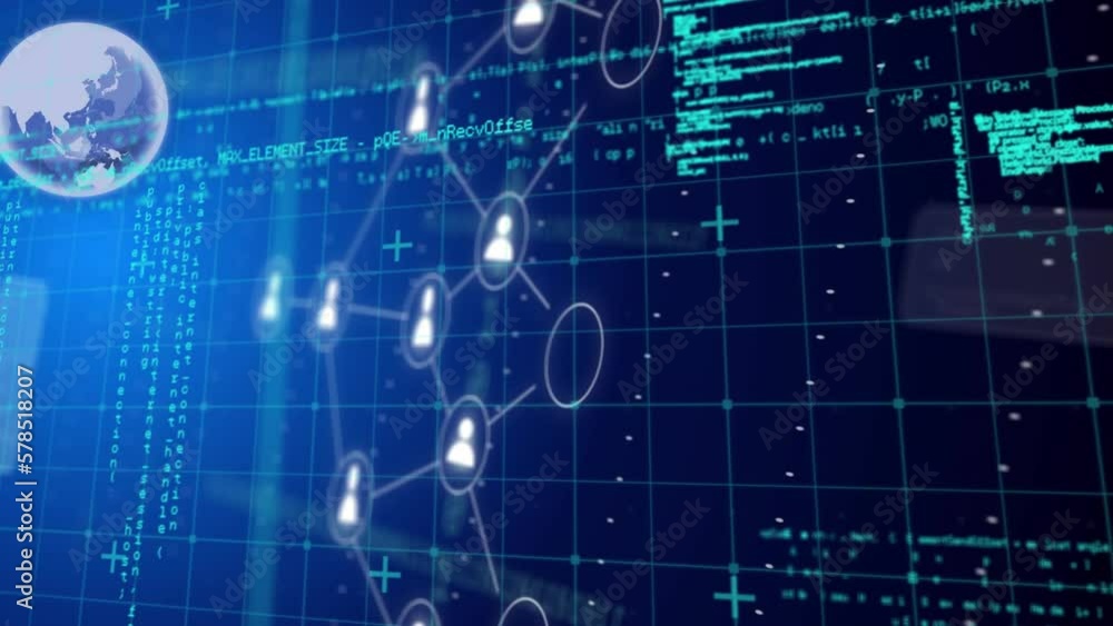 Animation of digital icons, globe and data processing Animation of digital icons, globe and data processing