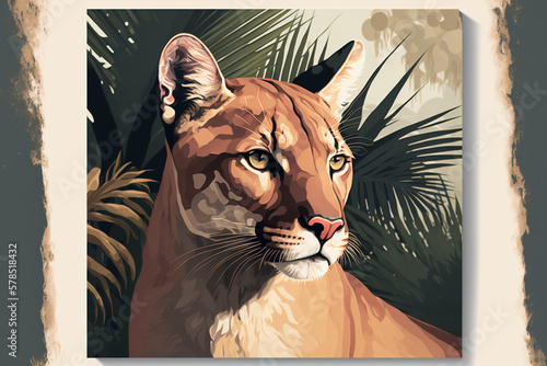 Flat illustration of a Florida Panther. Generative AI.