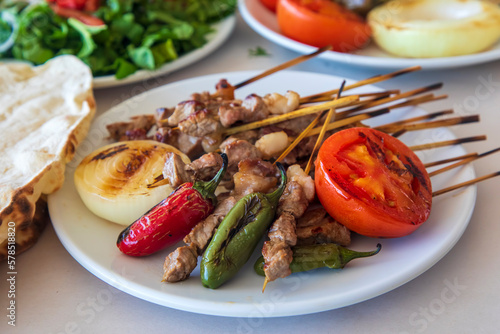 Traditional delicious Turkish foods; skewers (Turkish name; cop sis)