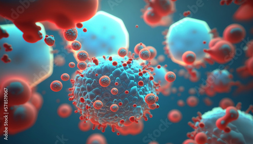 Photo illustration concept of viruses in the blood. Generative AI.