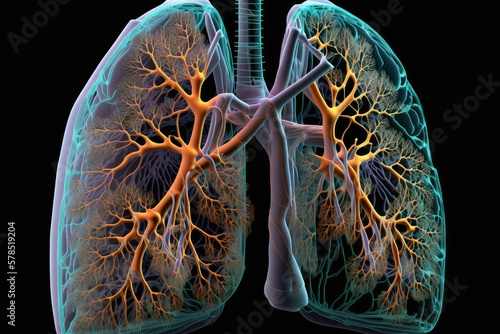 3D illustration of human lungs on lack background photo