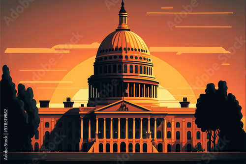 Flat illustration of the United States Congress. Generative AI
