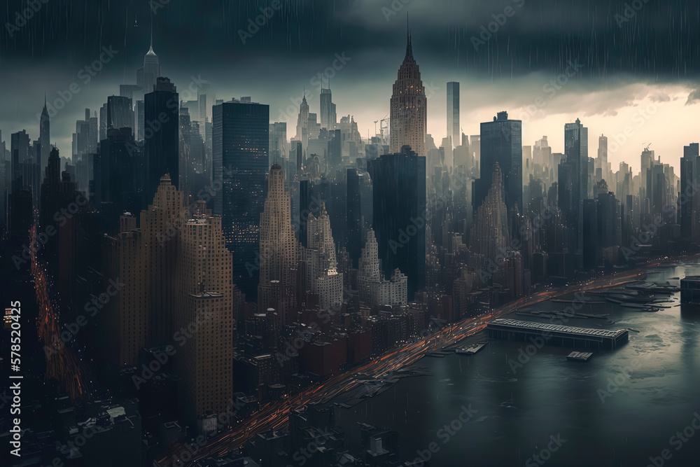 New York City under rainstorm