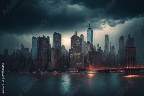 New York City under rainstorm AI-Generated