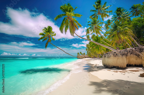 Tropical beach in Punta Cana, Dominican Republic. Palm trees on sandy island in the ocean. photo