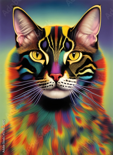 Multicolored Fantasy Cat - Generative AI © AlienCat