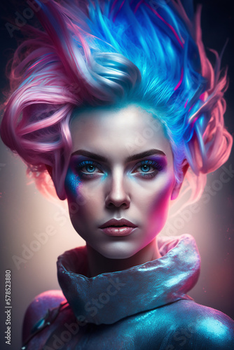 Girl from the future with Blue an Pink Hair