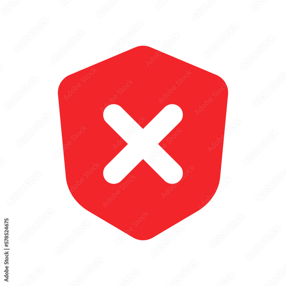 Cross-marked shield icon. Vulnerable security. Vector. Cross-marked shield icon. Vulnerable security. Vector.