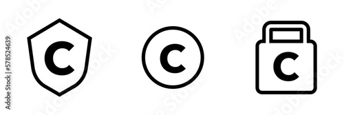 Shield, circle and padlock copyright icon set. Vector.